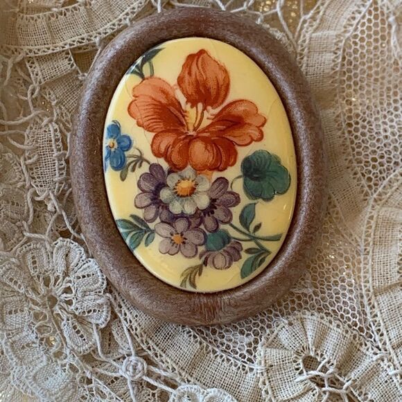 Vintage Austrian transferwear floral pin wood - Picture 4 of 6